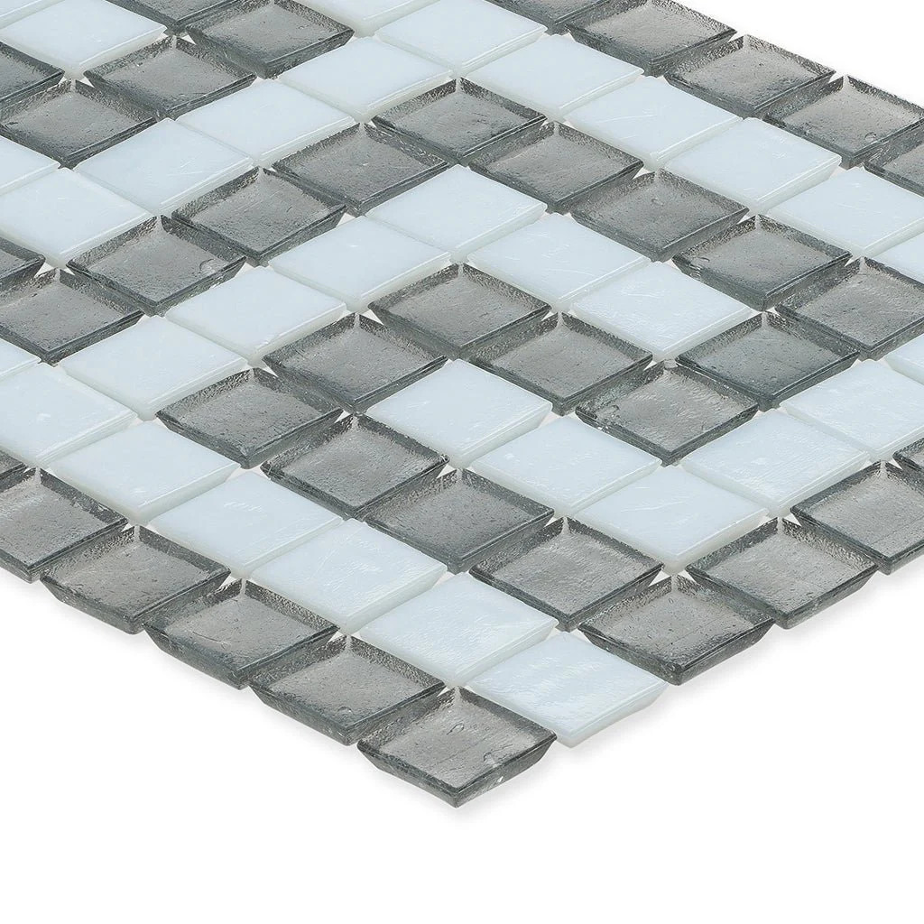 Moonstone and White, 1" x 1" Greek Key Pattern - Glass Tile - Image 2