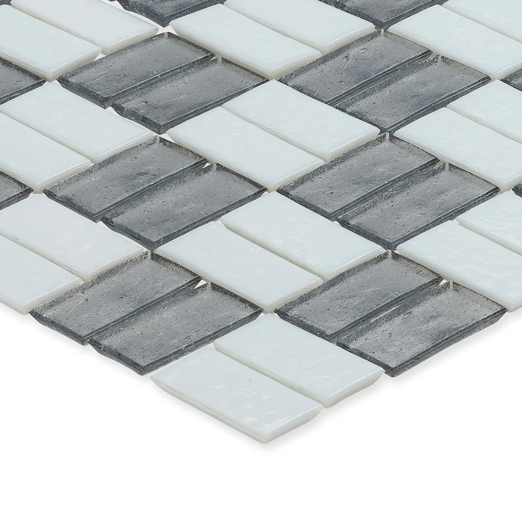 Moonstone and White, 1" x 2" Basket Weave Alternating Pattern - Glass Tile - Image 2