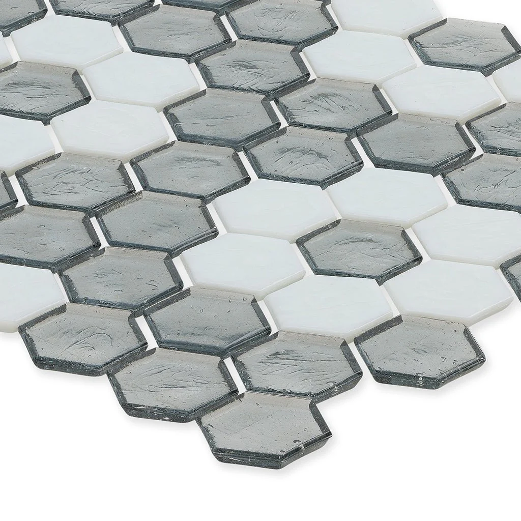 Moonstone with White Flower, Hex Flower Pattern - Glass Tile - Image 2
