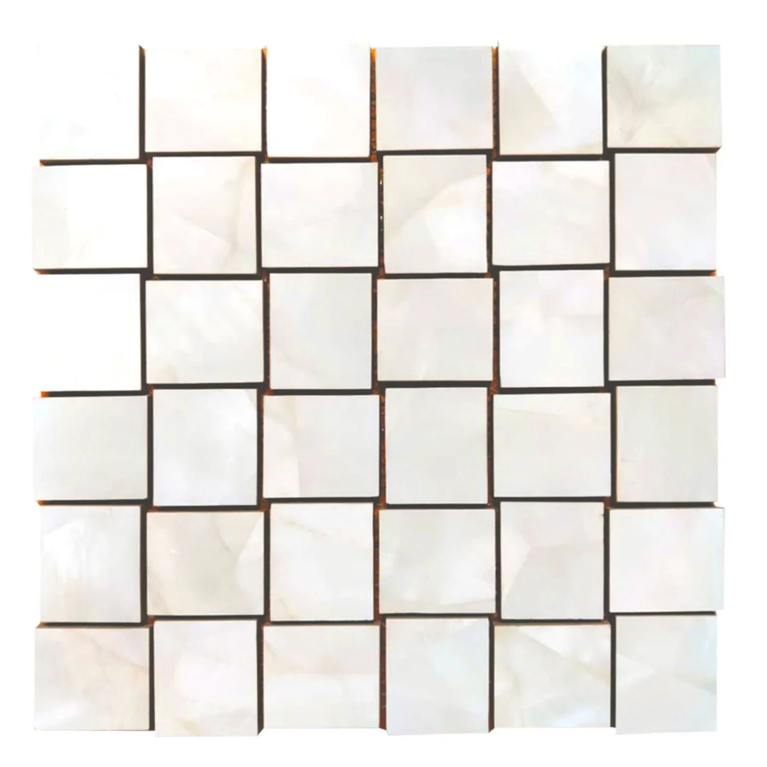 Mother of Pearl Polished Ivory, Basketweave Mosaic - Porcelain Tile