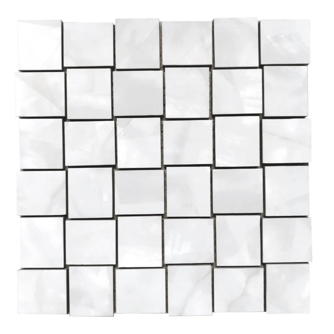 Mother of Pearl Polished Silver, Basketweave Mosaic - Porcelain Tile