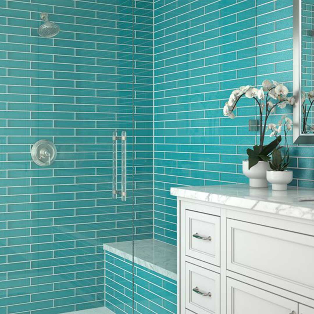 Ocean Sparkle Teal, 2" x 12" - Glass Tile - Image 2