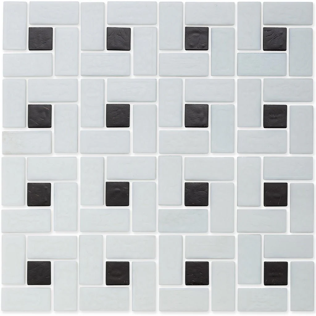 Onyx 1" x 1" and White 1" x 2", Pinwheel Pattern - Glass Tile