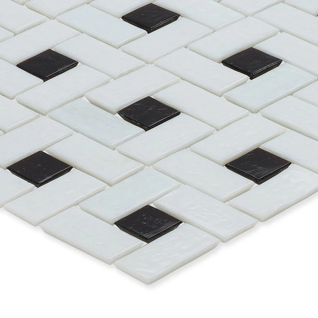 Onyx 1" x 1" and White 1" x 2", Pinwheel Pattern - Glass Tile - Image 2
