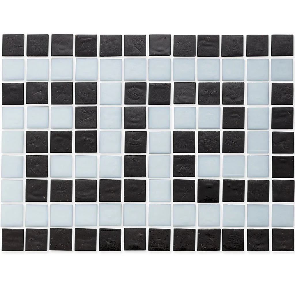 Onyx and White, 1" x 1" Greek Key Pattern - Glass Tile