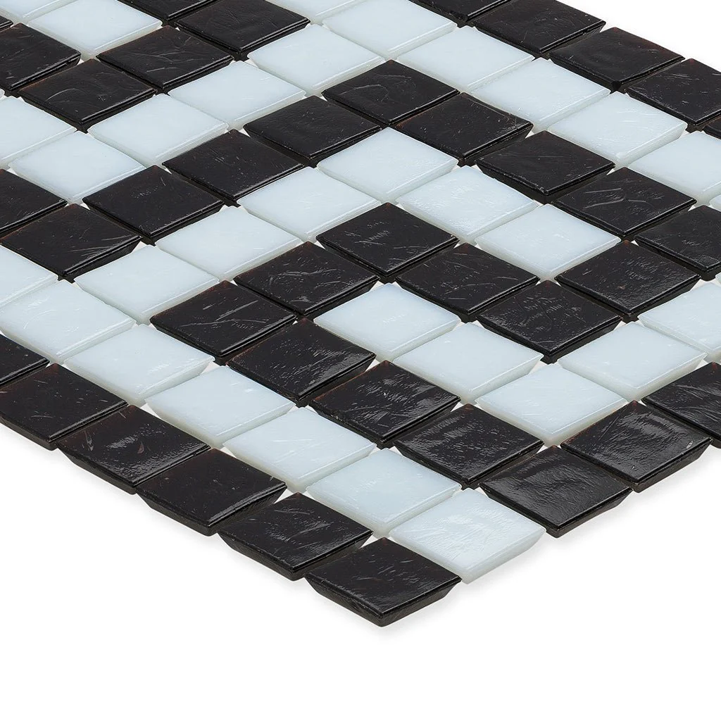 Onyx and White, 1" x 1" Greek Key Pattern - Glass Tile - Image 2