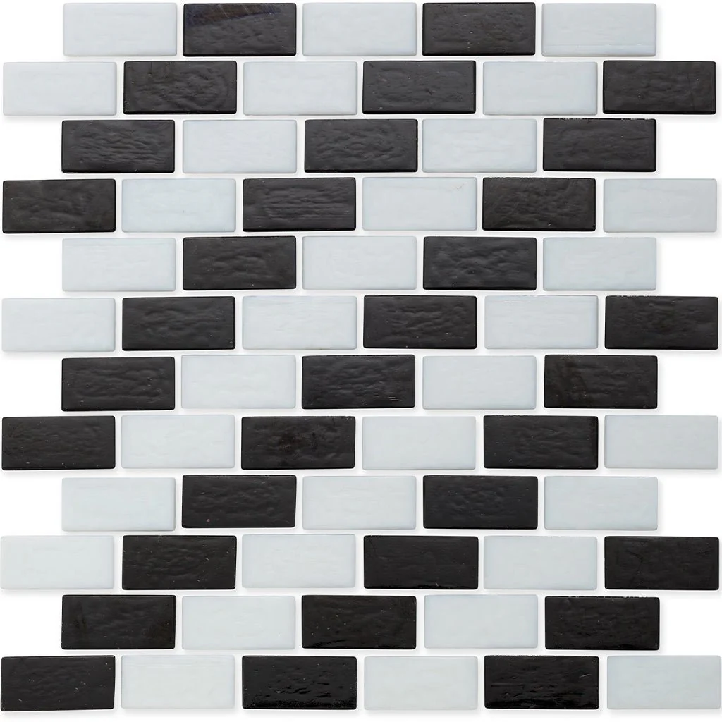 Onyx and White, 1" x 2" Subway Pattern - Glass Tile