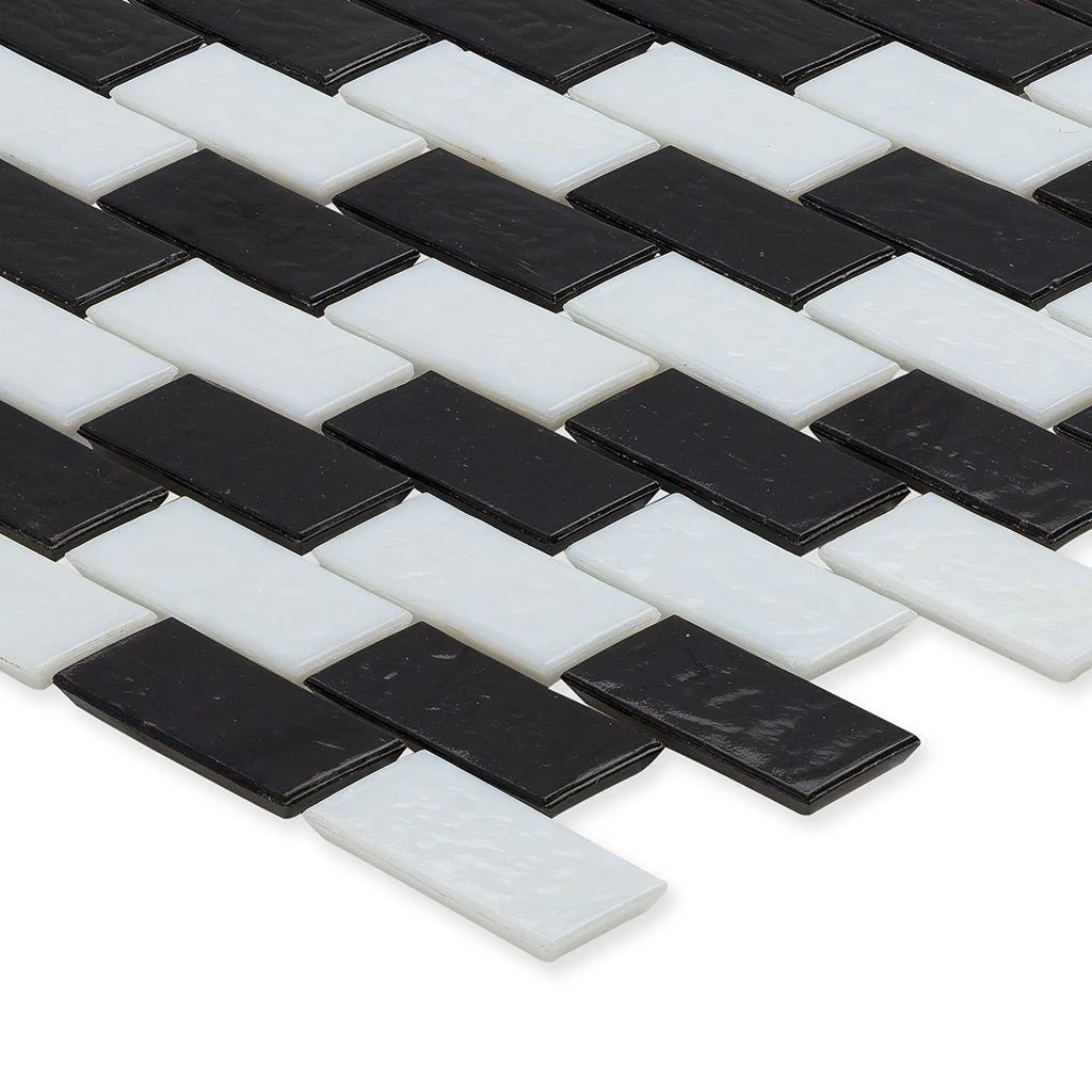 Onyx and White, 1" x 2" Subway Pattern - Glass Tile - Image 2