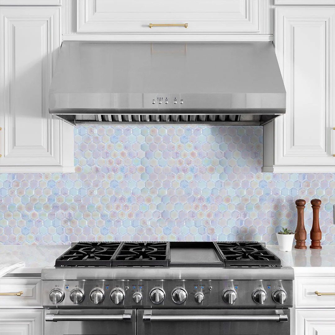 Pearl Tide, Hexagon Mosaic - Glass Tile - Image 2