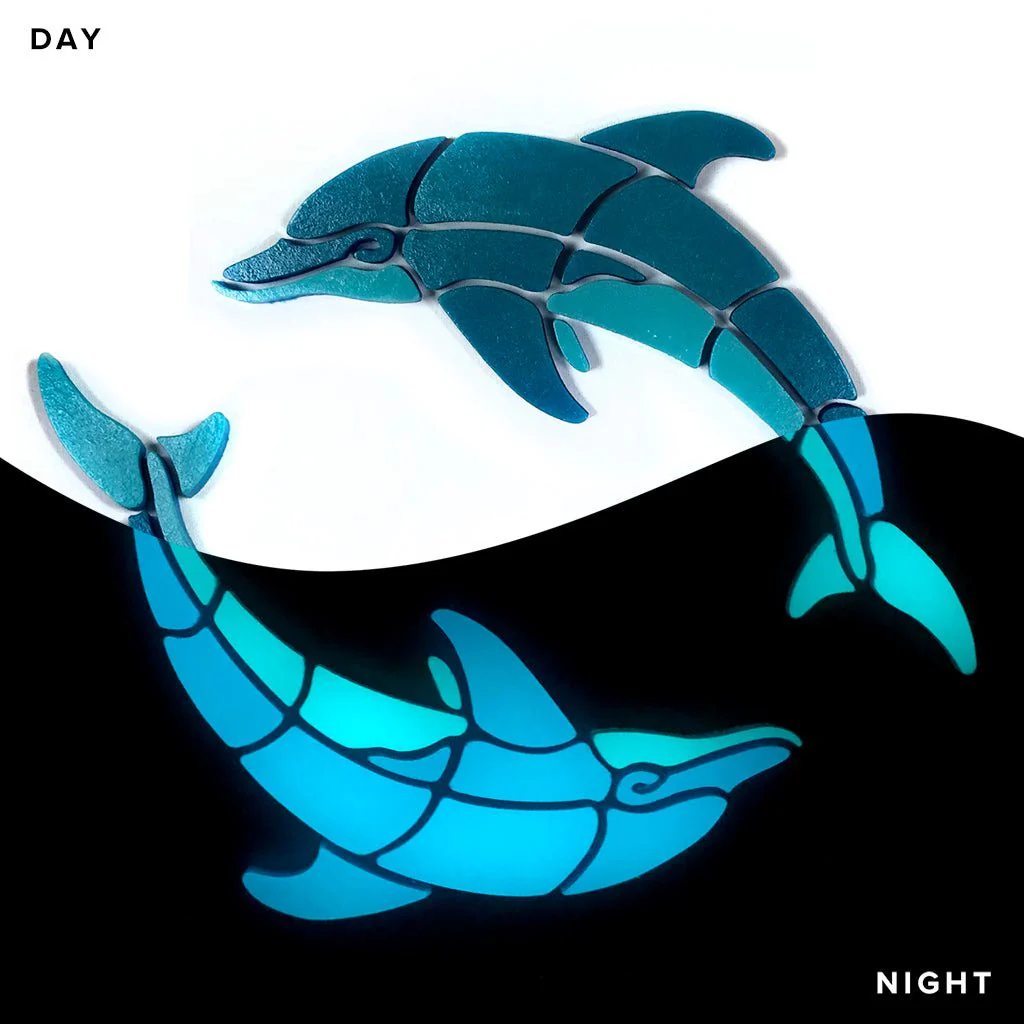 Playful Circle Dolphins, Left - Glow in the Dark Pool Mosaics