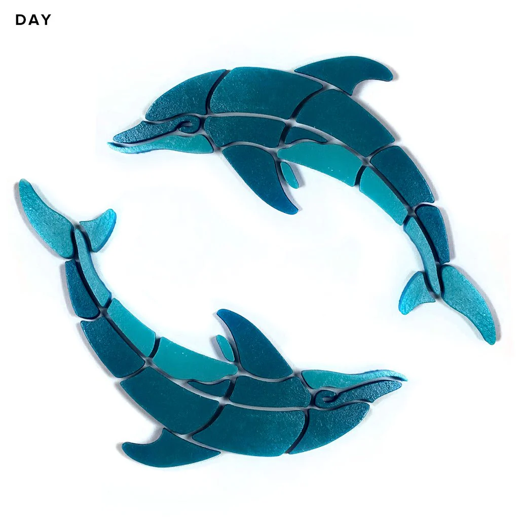 Playful Circle Dolphins, Left - Glow in the Dark Pool Mosaics - Image 3