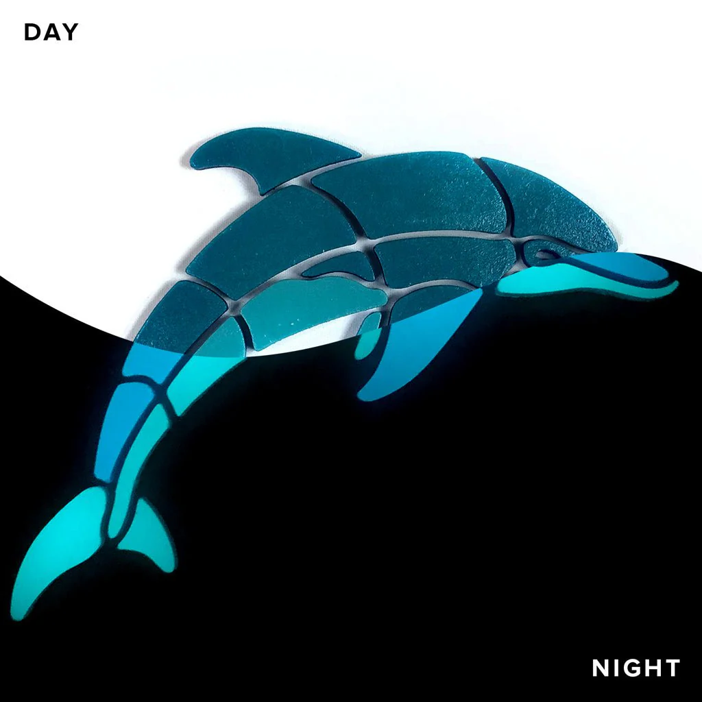 Playful Dolphin, Small Right - Glow in the Dark Pool Mosaic