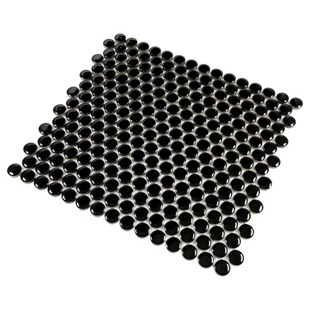 Porcelart Black Glossy, Penny Round Mosaic - Porcelain Tile - Image 5