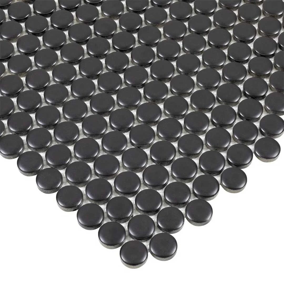 Porcelart Black Matte, Penny Round Mosaic - Porcelain Tile - Image 3