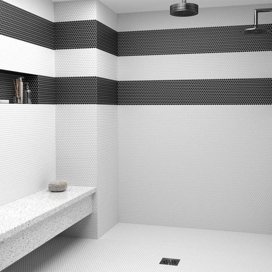 Porcelart Black Matte, Penny Round Mosaic - Porcelain Tile - Image 4