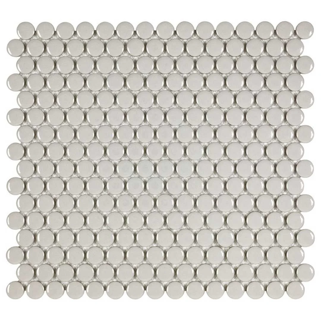 Porcelart Taupe Glossy, Penny Round Mosaic - Porcelain Tile