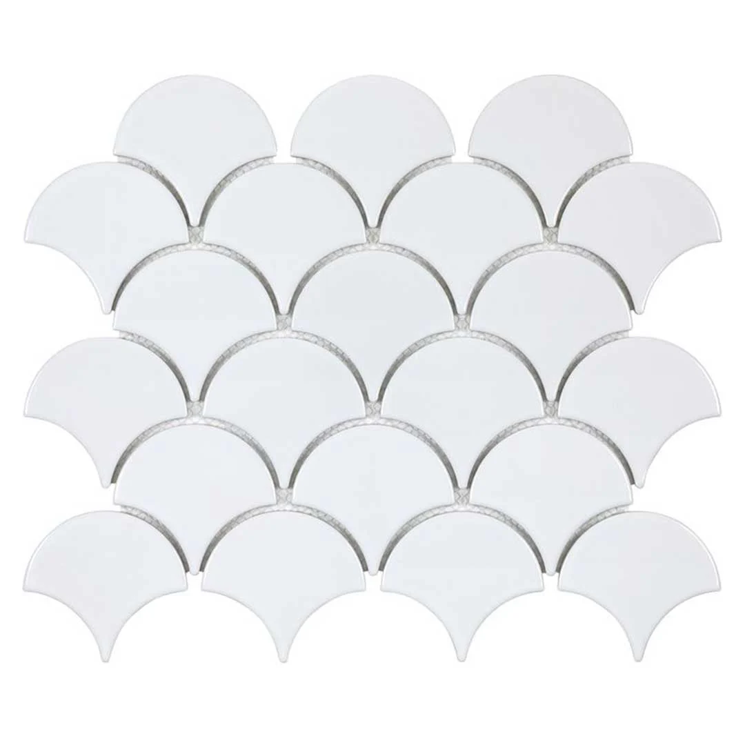 Porcelart White Glossy, Fish Scale Mosaic - Porcelain Tile