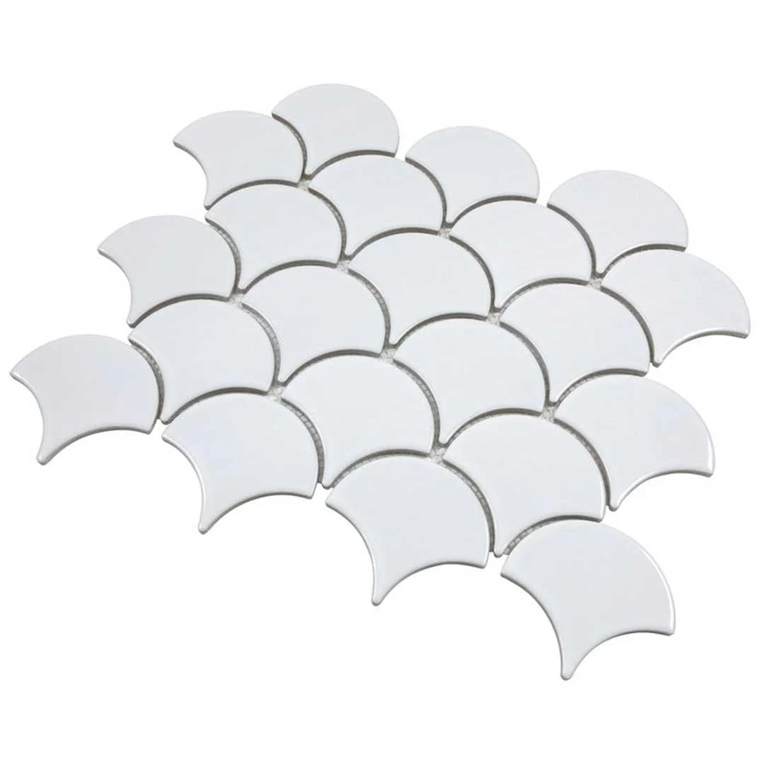Porcelart White Glossy, Fish Scale Mosaic - Porcelain Tile - Image 4