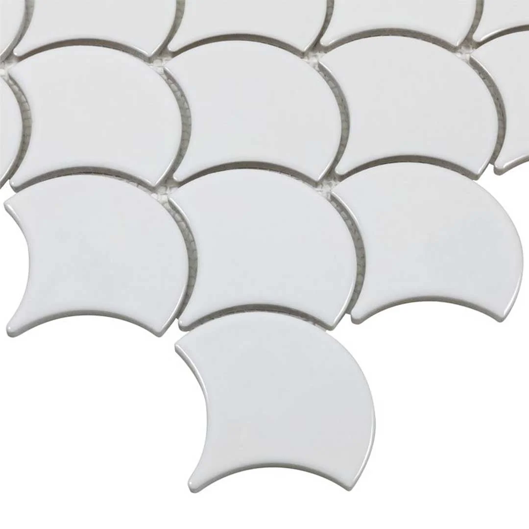 Porcelart White Glossy, Fish Scale Mosaic - Porcelain Tile - Image 5