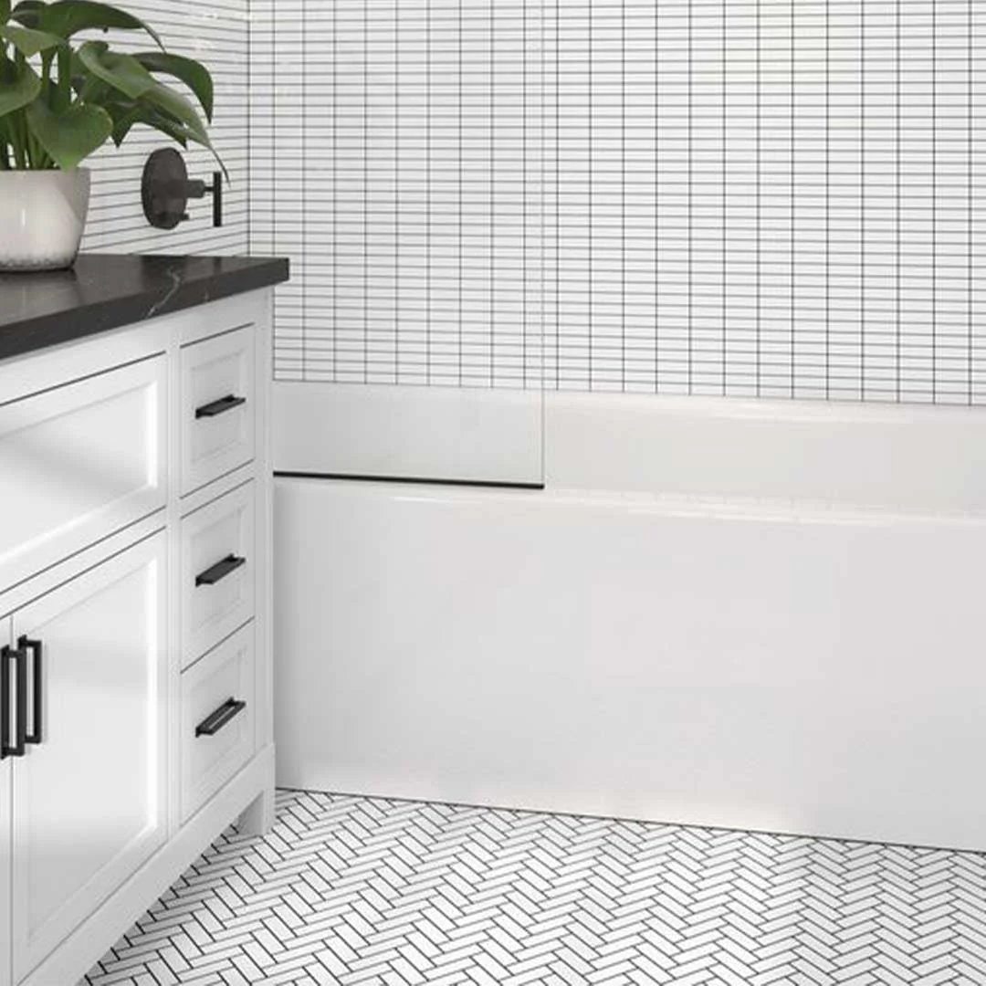 Porcelart White Glossy, Herringbone Mosaic - Porcelain Tile - Image 2