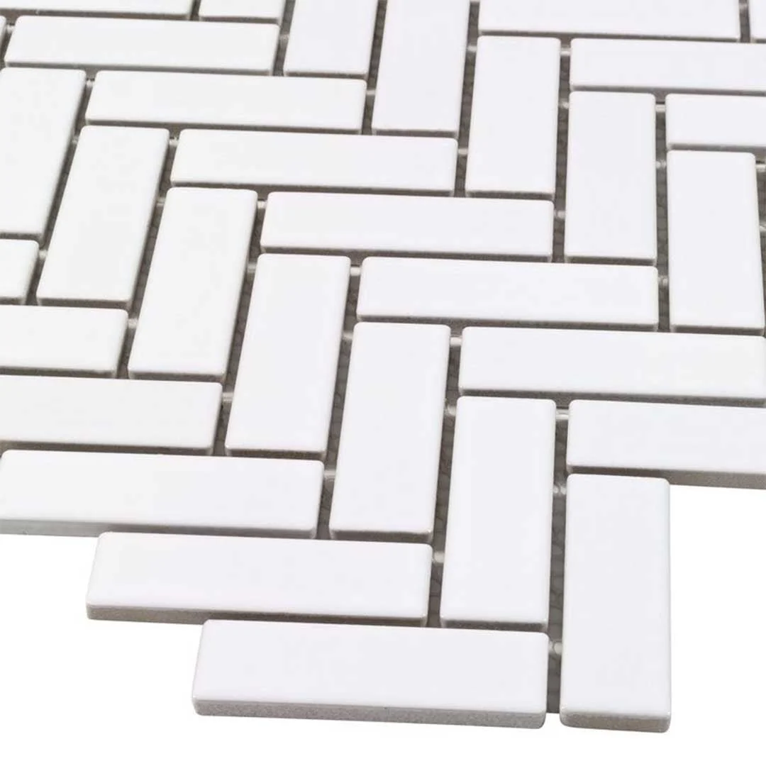 Porcelart White Glossy, Herringbone Mosaic - Porcelain Tile - Image 4