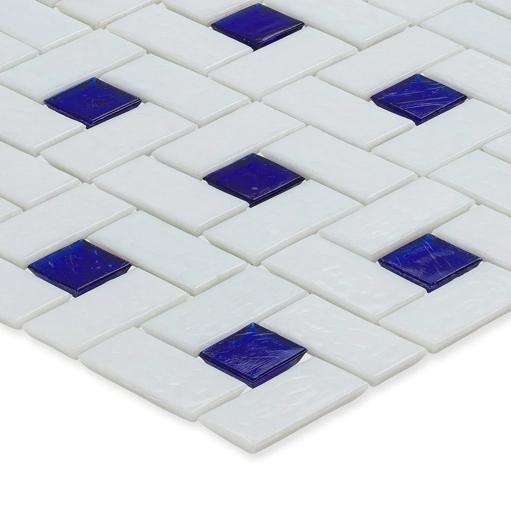 Sapphire 1" x 1" and White 1" x 2", Pinwheel Pattern - Glass Tile - Image 2