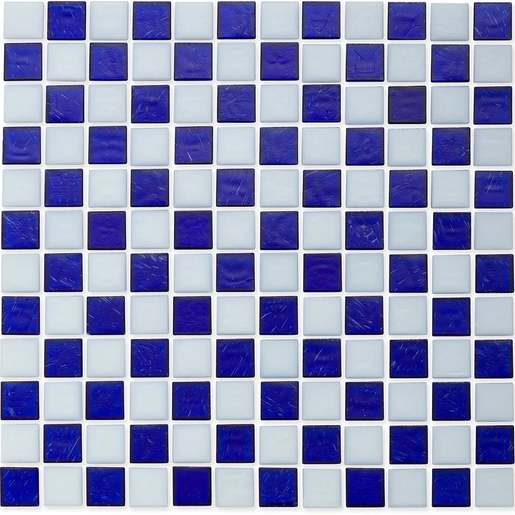 Sapphire and White, 1" x 1" Checkerboard Pattern - Glass Tile