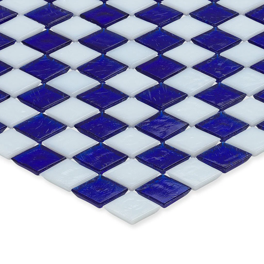 Sapphire and White, 1" x 1" Checkerboard Pattern - Glass Tile - Image 2