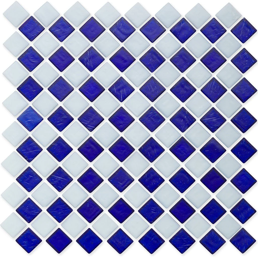 Sapphire and White, 1" x 1" Diamond Pattern - Glass Tile