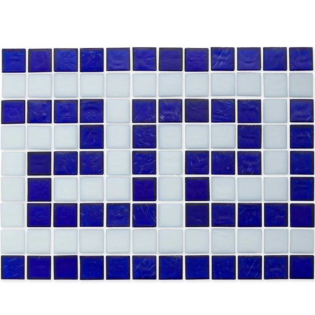 Sapphire and White, 1" x 1" Greek Key Pattern - Glass Tile