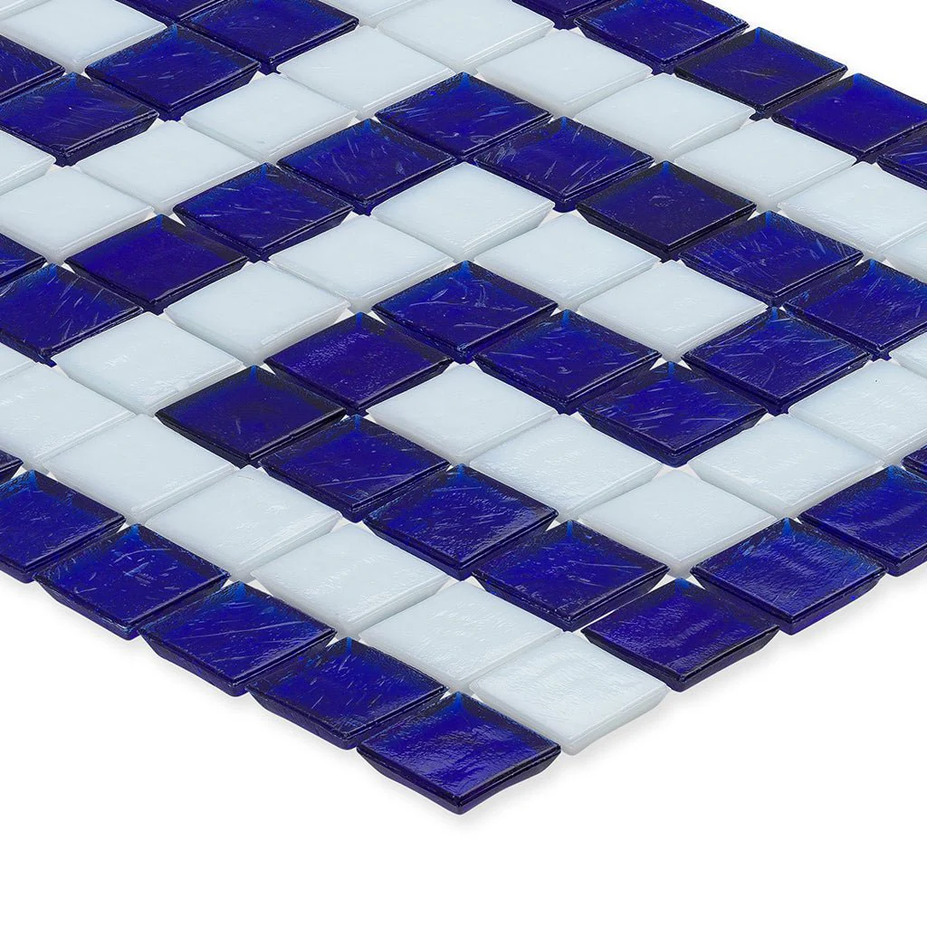 Sapphire and White, 1" x 1" Greek Key Pattern - Glass Tile - Image 2