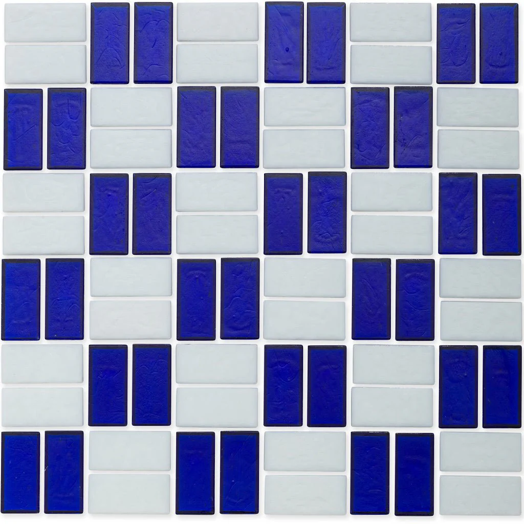 Sapphire and White, 1" x 2" Basket Weave Alternating Pattern - Glass Tile