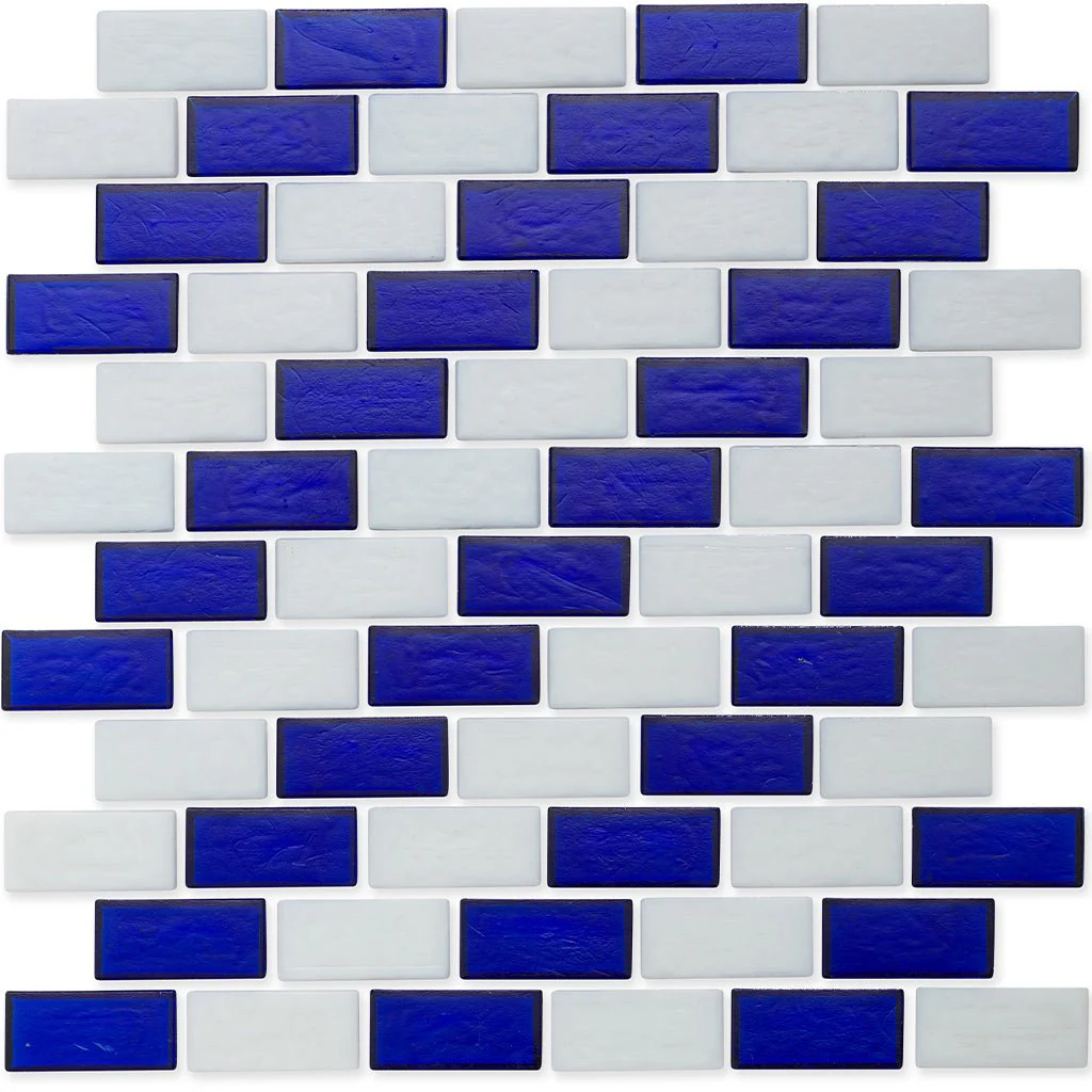 Sapphire and White, 1" x 2" Subway Pattern - Glass Tile