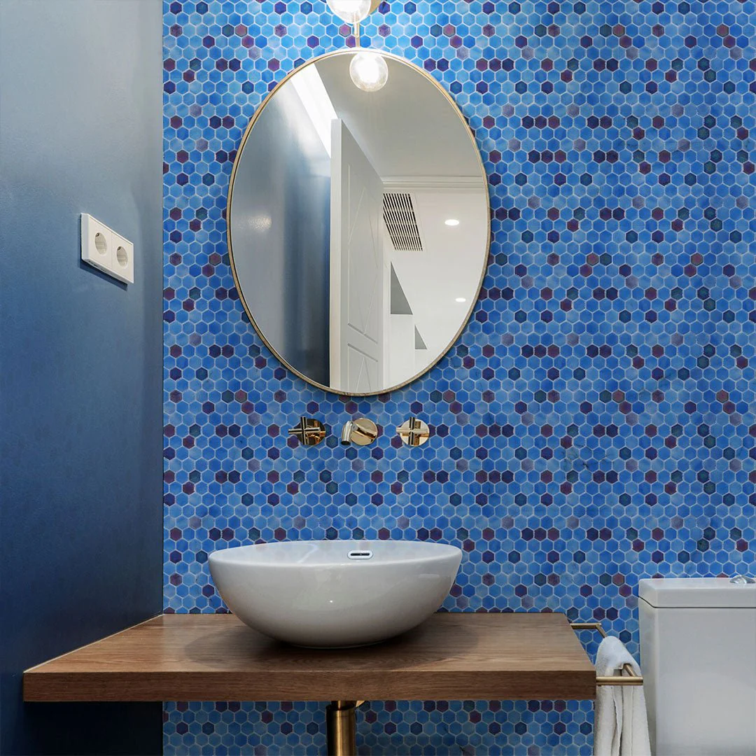 Sapphire Splash, Hexagon Mosaic - Glass Tile - Image 2