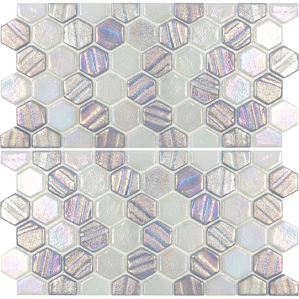 Silver, Waterline Hexagon Mosaic (Two 6" x 12" Pieces) - Glass Tile