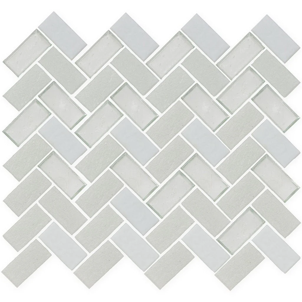 Snowfall, Herringbone - Glass Tile