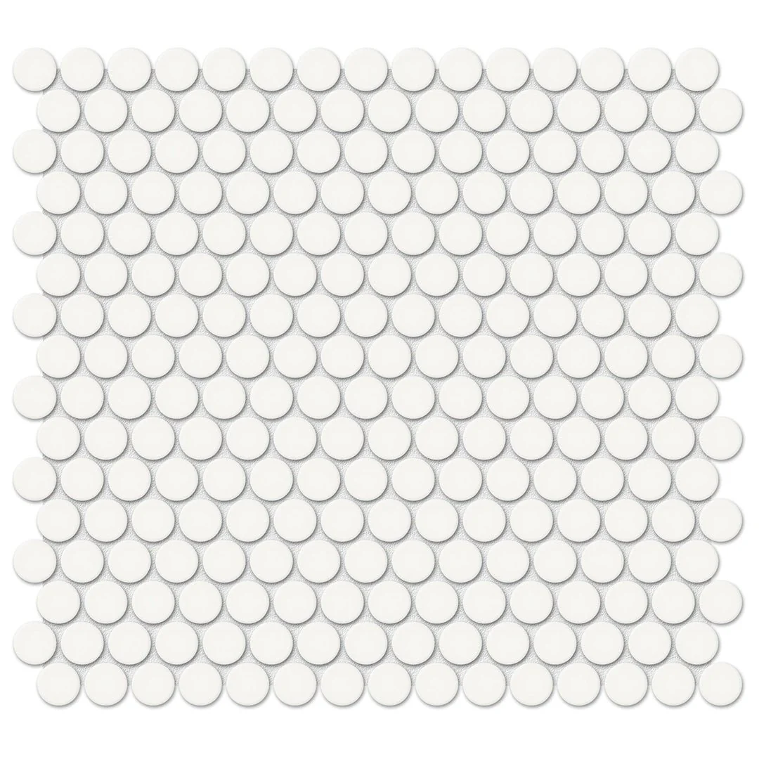 Soho Canvas White Glossy, Penny Round - Ceramic Tile