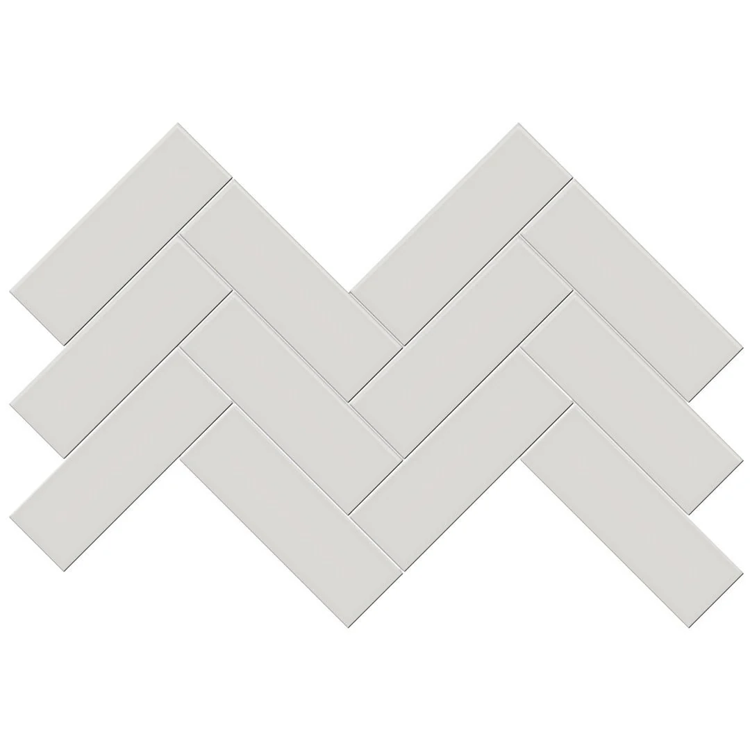 Soho Halo Grey Glossy, 2" x 6" Herringbone - Ceramic Tile