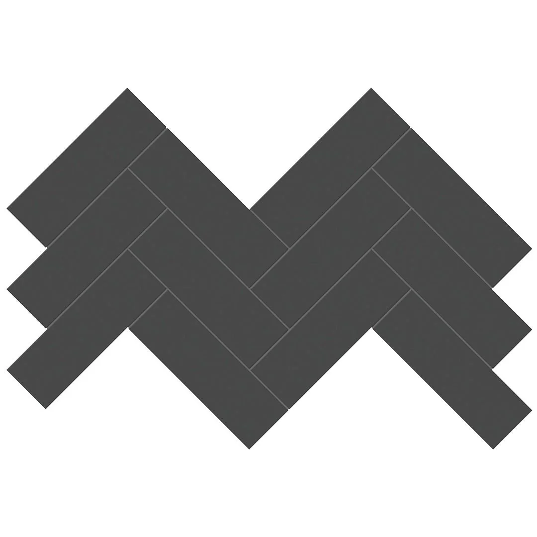 Soho Retro Black Glossy, 2" x 6" Herringbone - Ceramic Tile