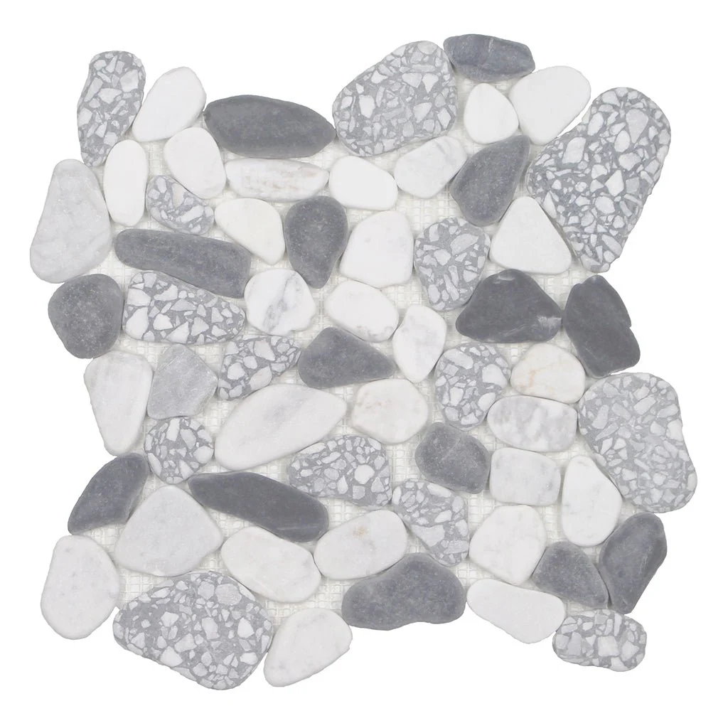 Terrazzo Carrara Nero Smoke - Shaved Pebble Tile