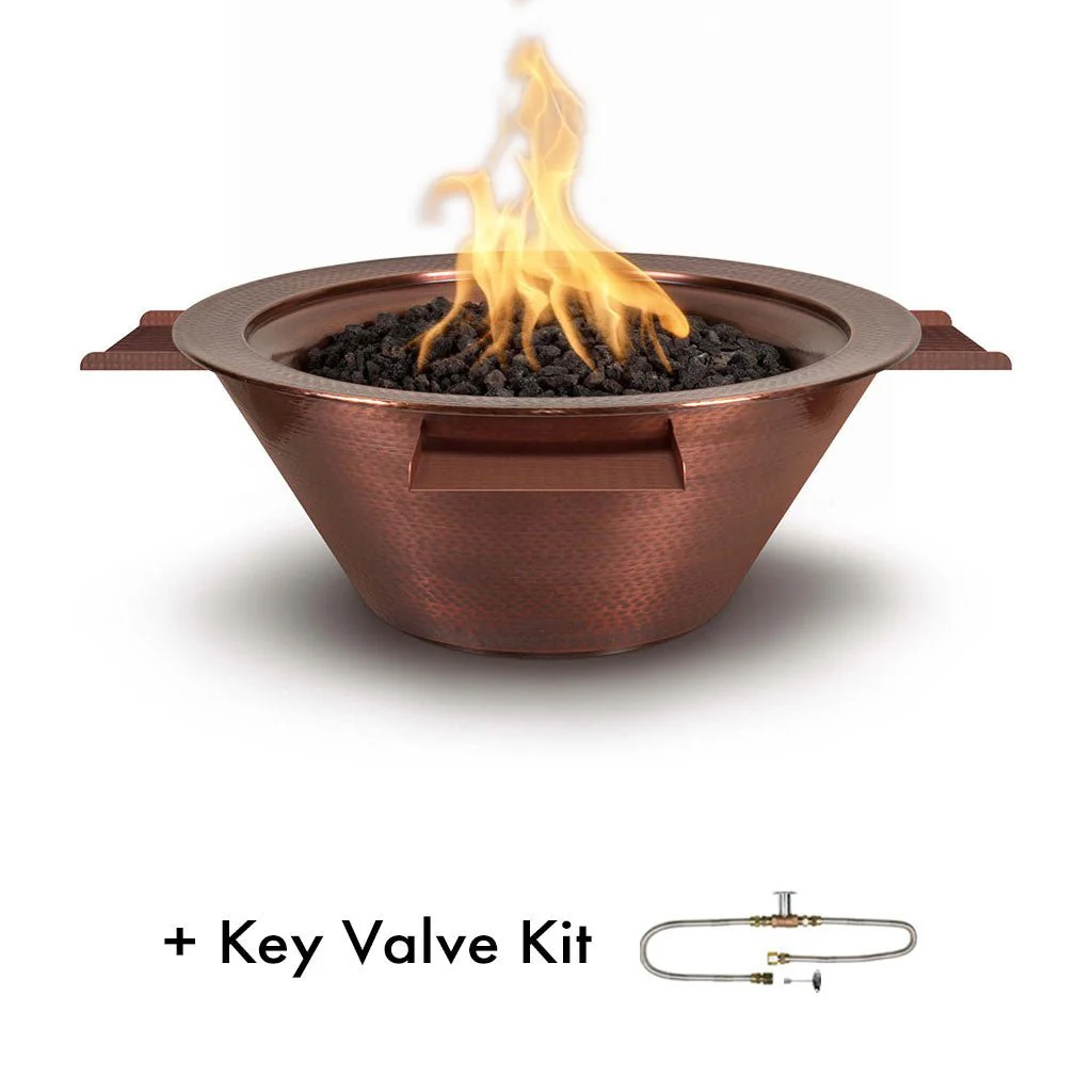 Cazo Round Hammered Copper Fire and Water Bowl, 4 Way Spill - Pool Feature - Image 10