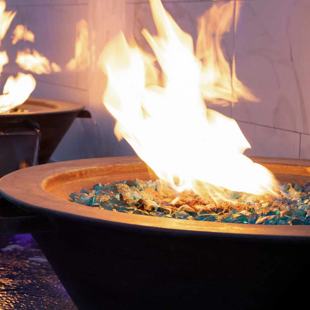 Cazo Round Hammered Copper Fire and Water Bowl, 4 Way Spill - Pool Feature - Image 7