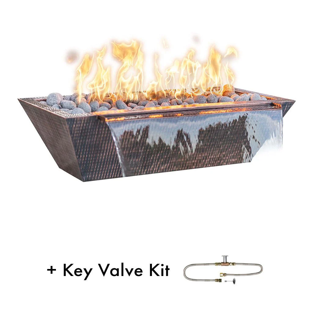 Maya Linear Fire and Water Bowl, Hammered Copper - Pool Feature - Image 4