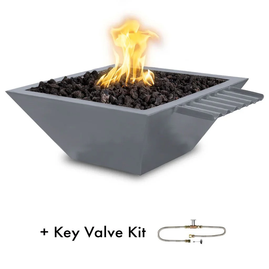Maya 24" Fire and Water Bowl, Powder Coated Metal with Wave Scupper - Pool Feature - Image 10
