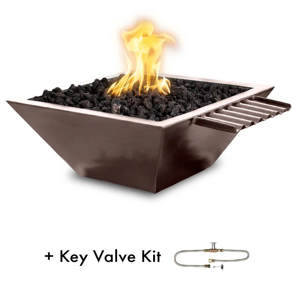 Maya 24" Fire and Water Bowl, Powder Coated Metal with Wave Scupper - Pool Feature - Image 11