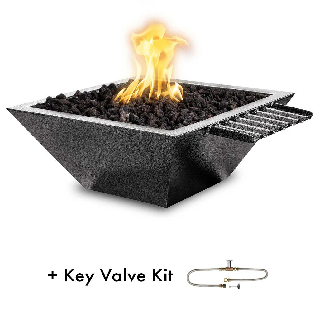Maya 24" Fire and Water Bowl, Powder Coated Metal with Wave Scupper - Pool Feature - Image 13