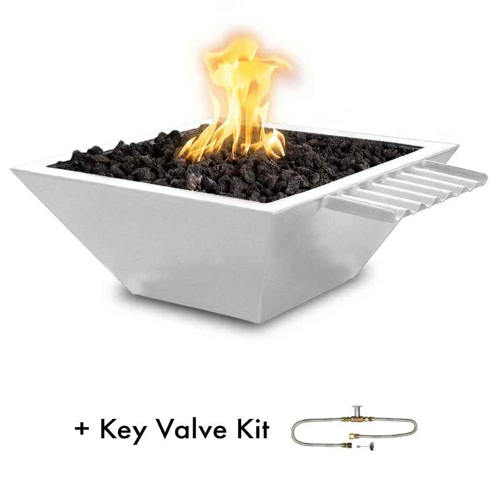 Maya 24" Fire and Water Bowl, Powder Coated Metal with Wave Scupper - Pool Feature - Image 14