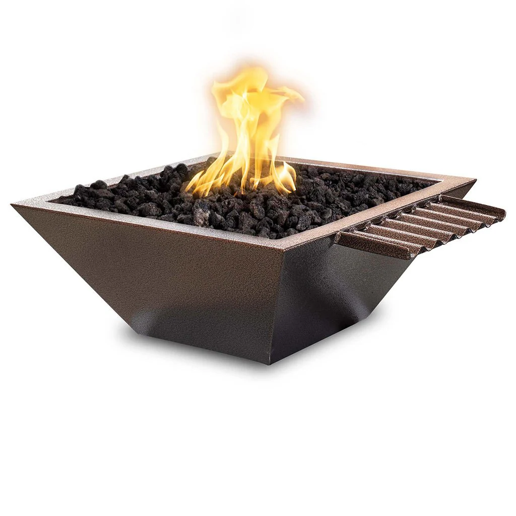 Maya 24" Fire and Water Bowl, Powder Coated Metal with Wave Scupper - Pool Feature - Image 2