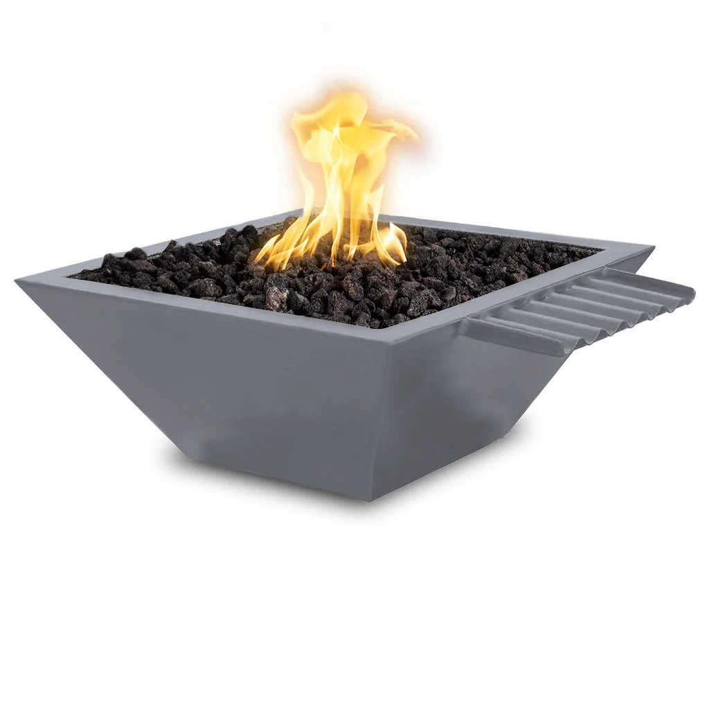 Maya 24" Fire and Water Bowl, Powder Coated Metal with Wave Scupper - Pool Feature - Image 3
