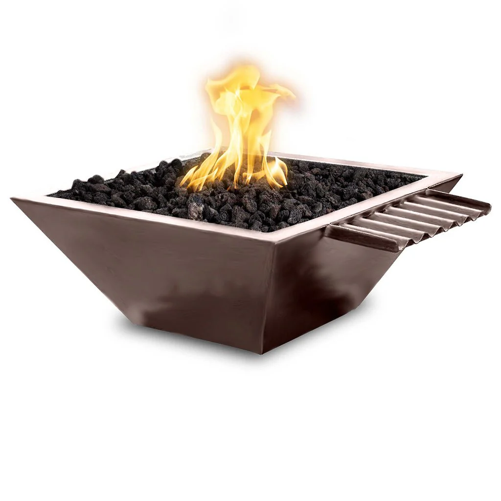 Maya 24" Fire and Water Bowl, Powder Coated Metal with Wave Scupper - Pool Feature - Image 4